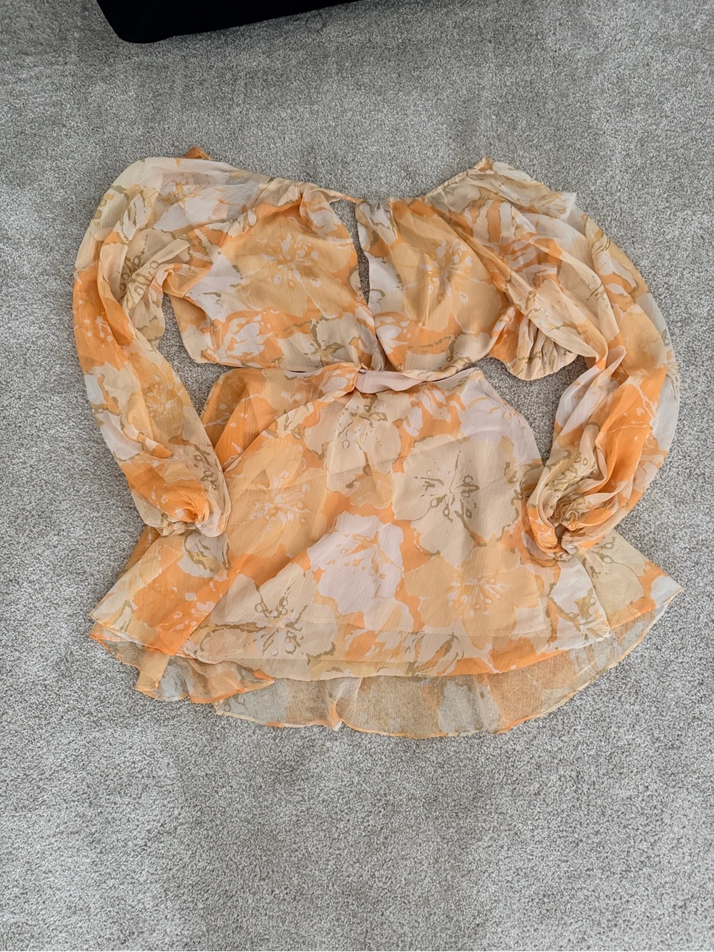 Lulu's Orange Cream Floral Peplum Blouse